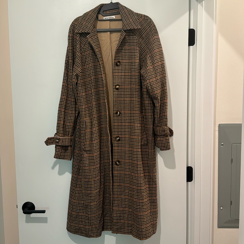 Reformation wool coat brown houndstooth size M